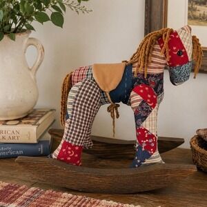 VTG 80s Folk Art Patchwork Rocking Horse Handmade Calico Nursery Primitive